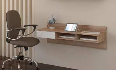 MEBLOCROSS Uno pc stolík na stenu sonoma svetlá / biela