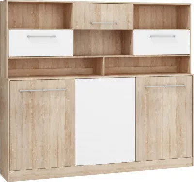 MEBLOCROSS Roger výklopná posteľ s roštom a nádstavbou sonoma svetlá / biela