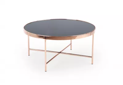 HALMAR Moria okrúhly konferenčný stolík so sklom čierna / medená