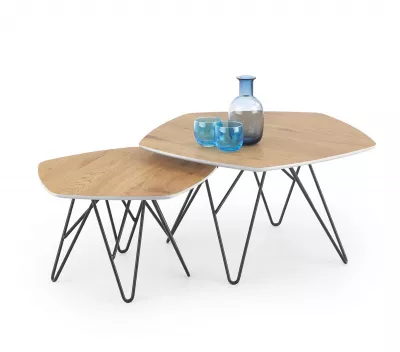 HALMAR Zero konferenčný stolík (2 ks) dub zlatý / biely lesk / čierna