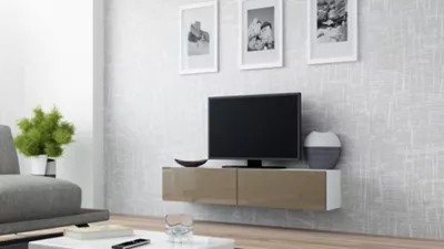 CAMA MEBLE Vigo 140 tv stolík na stenu biela / latte lesk
