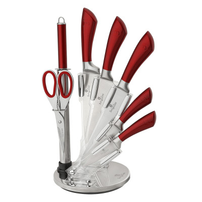 8-dielna sada nožov v stojane, metalická červená Burgundy, BERLINGERHAUS BH-2043