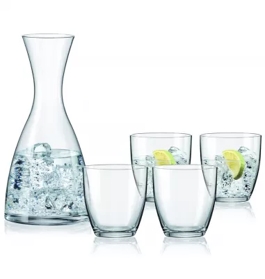 Bohemia Crystal Sada 4 pohárov s karafou Water, 1200 ml